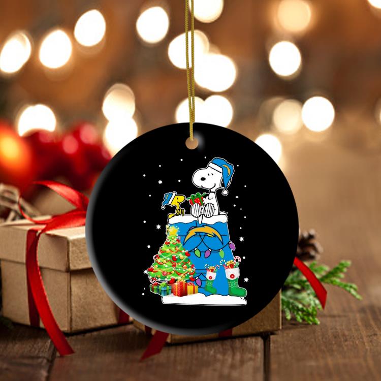 Snoopy And Woodstock Los Angeles Chargers Merry Christmas Ornament