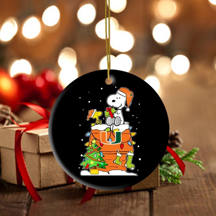 Snoopy And Woodstock Miami Hurricanes Merry Christmas Ornament
